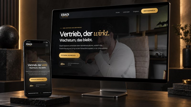 Ebadi Solutions — Responsive Webdesign auf Desktop und Smartphone