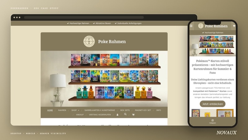 Responsive Darstellung der PokeRahmen-Website auf Desktop und Smartphone