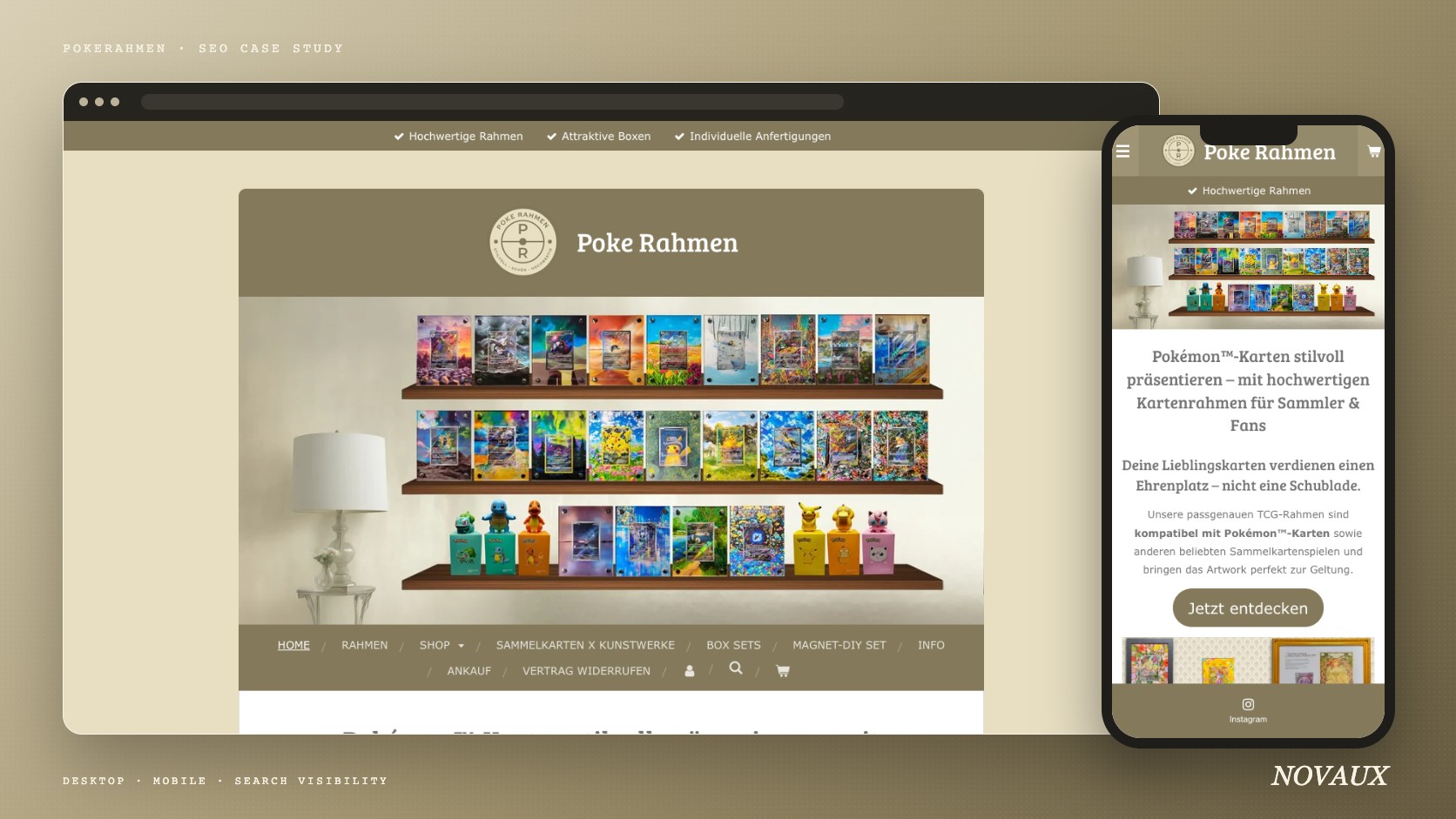 PokeRahmen-Website als Desktop- und Smartphone-Mockup