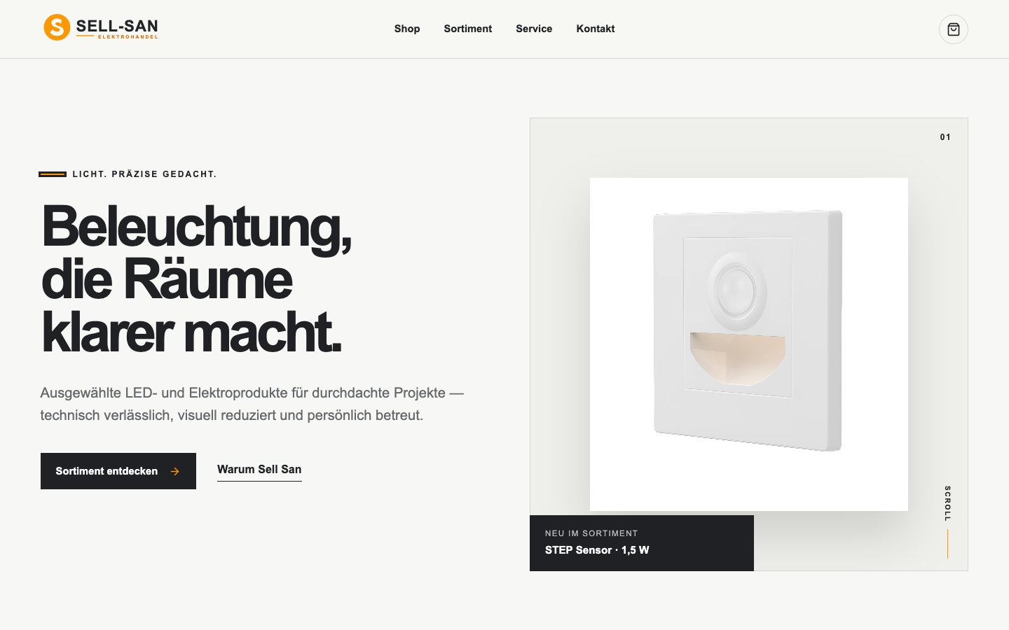 Sell-San-Startseite mit eigener Markenführung, Produktinszenierung und Shop-Navigation