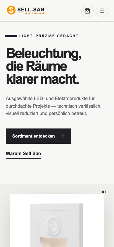 Sell-San-Startseite auf einem schmalen Smartphone-Bildschirm